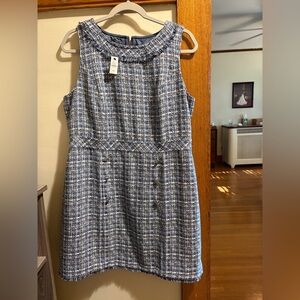 Talbots Blue and Gray Tweed Sleeveless Shift Dress